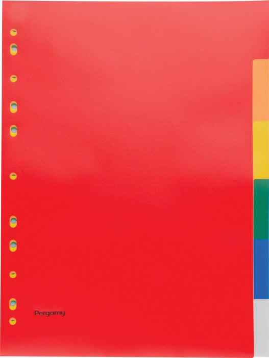 Tabbladen van Pergamy, A4-formaat, 11-gaatsperforatie, PP, 6 tabs in verschillende kleuren, 80 stuks