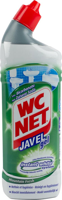 WC NET toiletreiniger Extra White Mountain Fresh, fles van 750 ml met zuivere soda en javelgel