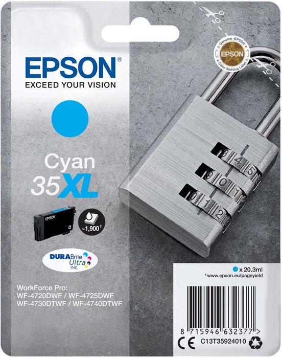 Epson inktcartridge 35XL, 20,3 ml, OEM C13T35924010, cyaan