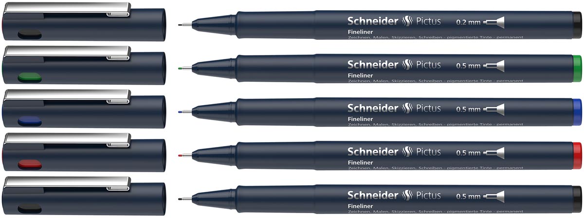 Schneider fineliner Pictus, etui van 5 stuks, assorti
