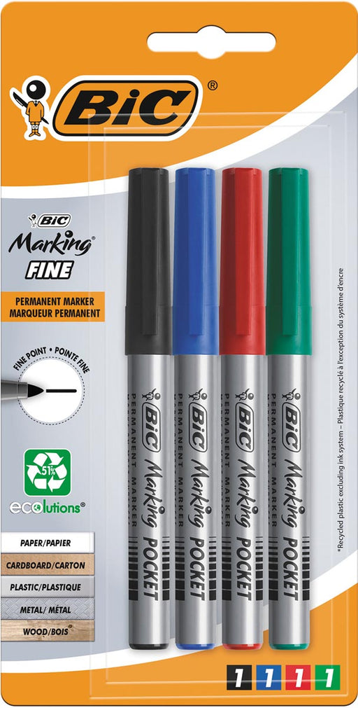 Bic permanent marker ECOlutions, schrijfbreedte 1,1 mm, fijne punt, geassorteerde kleuren 25 stuks, OfficeTown