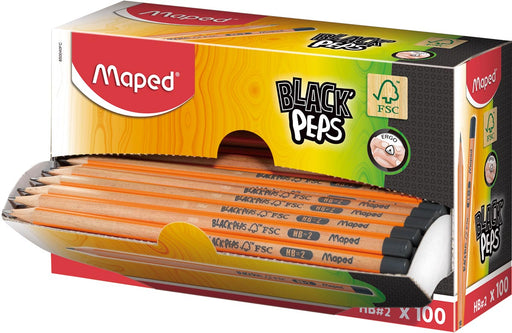 Maped potlood Black'Peps HB, zonder gum, kartonnen displaydoos van 100 stuks 12 stuks, OfficeTown