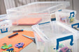 Bankiersdoos opbergdoos 48 liter, transparant met blauwe handvaten - OfficeTown
