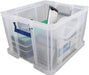Bankiersdoos opbergdoos 48 liter, transparant met blauwe handvaten - OfficeTown