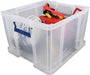 Bankiersdoos opbergdoos 48 liter, transparant met blauwe handvaten - OfficeTown