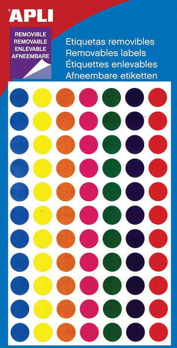 Apli verwijderbare etiketten cirkel 8 mm (b x h), 308 stuks - Geassorteerde kleuren, FSC-gecertificeerd