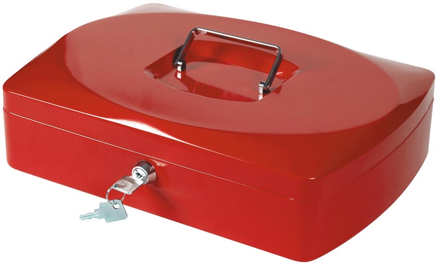 Geldkoffer met opbergvakken en cilinderslot, rood 325 x 235 x 85 mm
