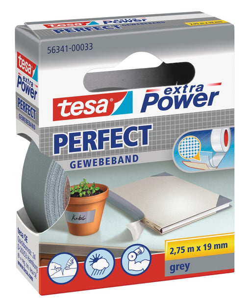 Tesa extra Power Perfect, ft 19 mm x 2,75 m, grijs 10 stuks, OfficeTown
