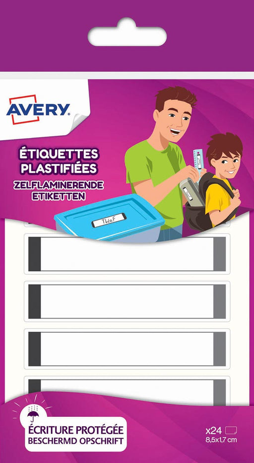 Avery Family gelamineerde etiketten, ft 8,5 x 1,7 cm, grijs, ophangbare etui met 24 etiketten 10 stuks, OfficeTown