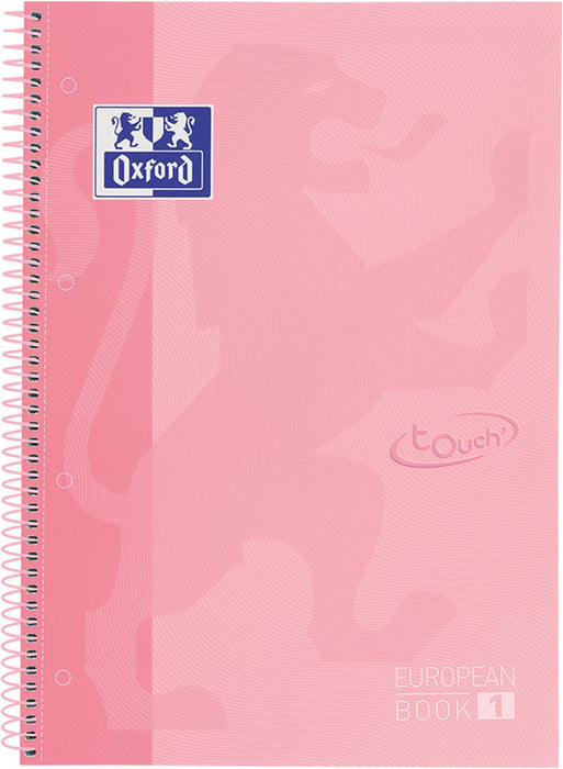 Oxford School Touch Europeanbook spiraalblok, ft A4+, 160 bladzijden, gelijnd, pastel roze 5 stuks