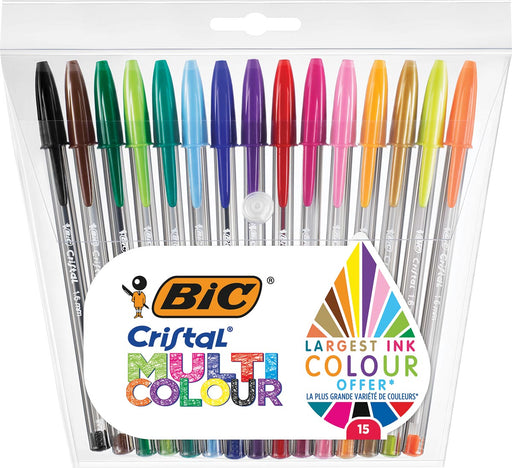 Bic balpen Cristal Multicolour, etui van 15 stuks in geassorteerde kleuren 20 stuks, OfficeTown