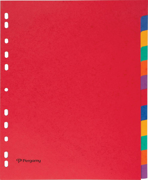 Tabbladen van Pergamy A4 maxi, 11-gaatsperforatie, glanskarton, geassorteerde kleuren, 12 tabs 25 stuks