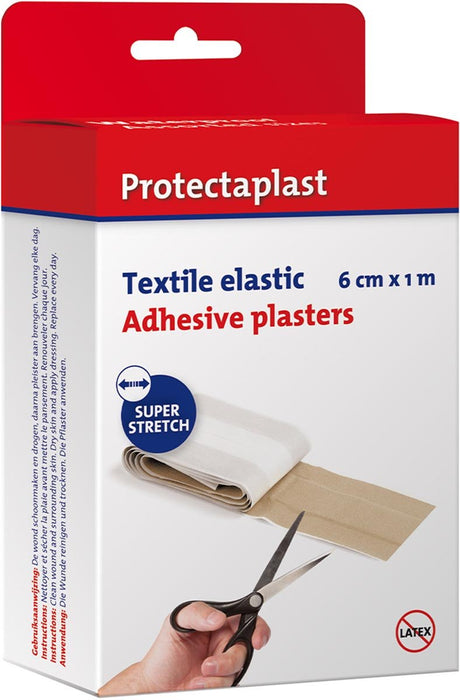 Beschermende elastische textielpleister, 6 cm x 1 m, huidskleurig op rol - OfficeTown