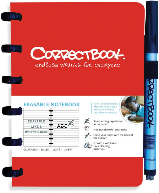 Correctbook A6 Original: uitwisbaar / herbruikbaar notitieboek, gelijnd, Horizon Red (rood) 40 stuks, OfficeTown