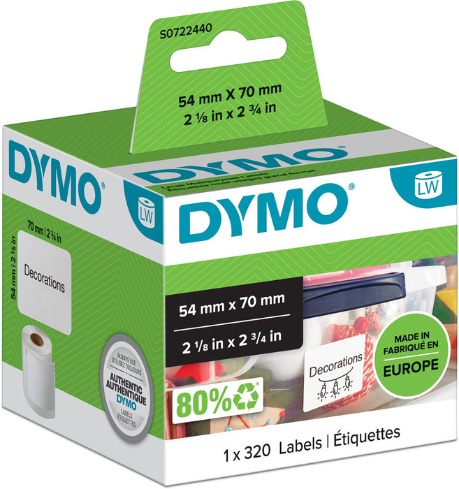 Dymo etiketten LabelWriter ft 70 x 54 mm, wit, 320 etiketten