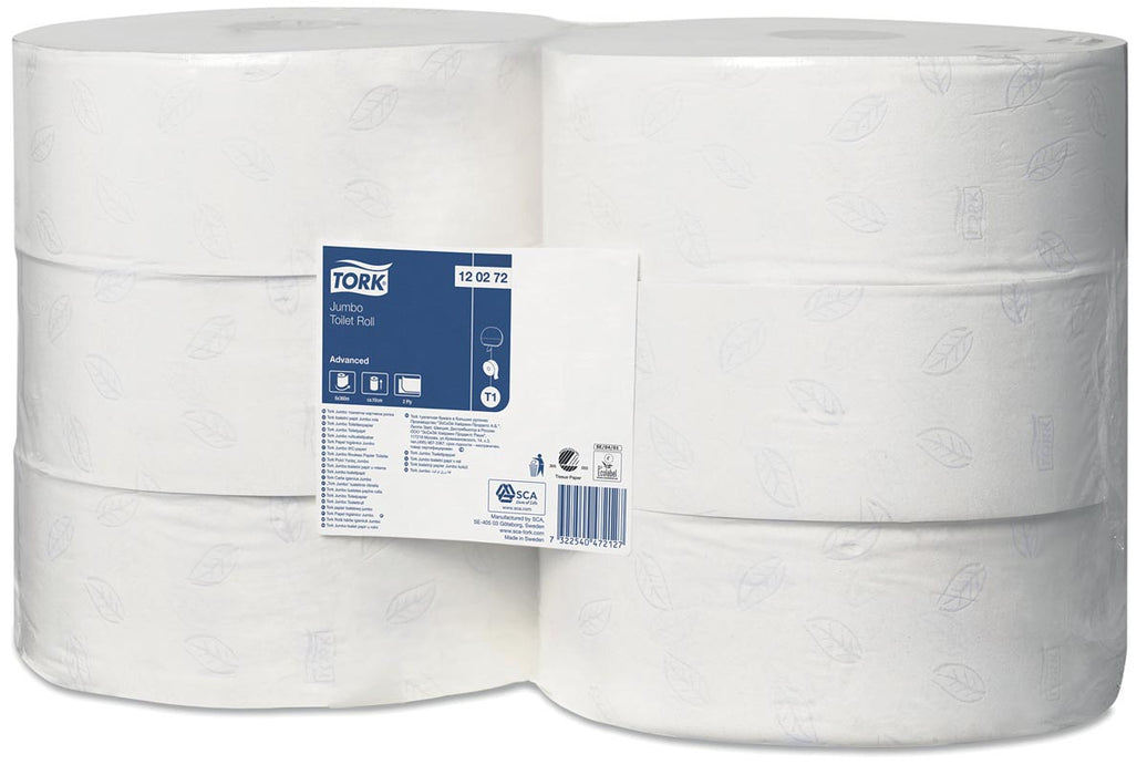 Tork toiletpapier Jumbo, 2-laags, systeem T1, pak van 6 rollen - Wit, 360 meter, FSC recycled gecertificeerd