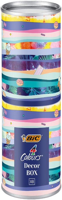 Bic 4 Kleuren Decors balpen, medium, pak van 8 stuks - OfficeTown