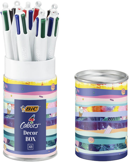 Bic 4 Kleuren Decors balpen, medium, pak van 8 stuks - OfficeTown