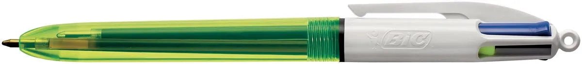 Bic 4 Kleuren Fluo, balpen, 0,32 mm, 3 standaard inktkleuren en een markeerstift fluo geel 12 stuks - OfficeTown