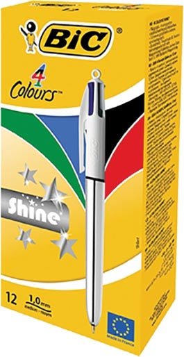 Bic 4 Kleuren Glans, balpen, 0,32mm, 4 traditionele inktkleuren, zilveren behuizing - OfficeTown