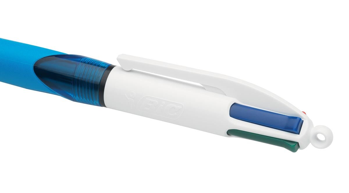 Bic 4 Kleuren Grip, balpen, 0,32 mm, 4 klassieke inktkleuren, blauwe behuizing - OfficeTown
