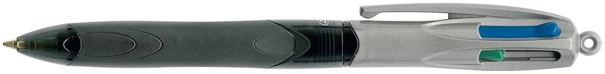 Bic 4 Kleuren Grip Pro Balpen met 0,4 mm Punt, 4 Klassieke Inktkleuren, Donkergrijs Lichaam met Rubberen Grip - OfficeTown