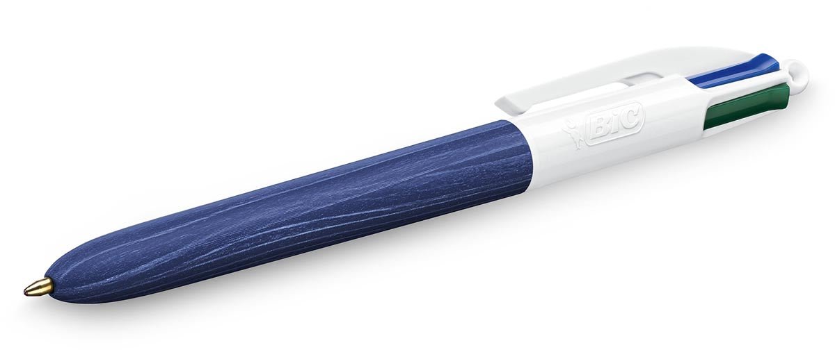 Bic 4 Kleuren Hout, balpen, medium, 4 klassieke inktkleuren, display van 30 stuks - OfficeTown