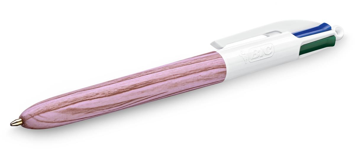 Bic 4 Kleuren Hout, balpen, medium, 4 klassieke inktkleuren, display van 30 stuks - OfficeTown