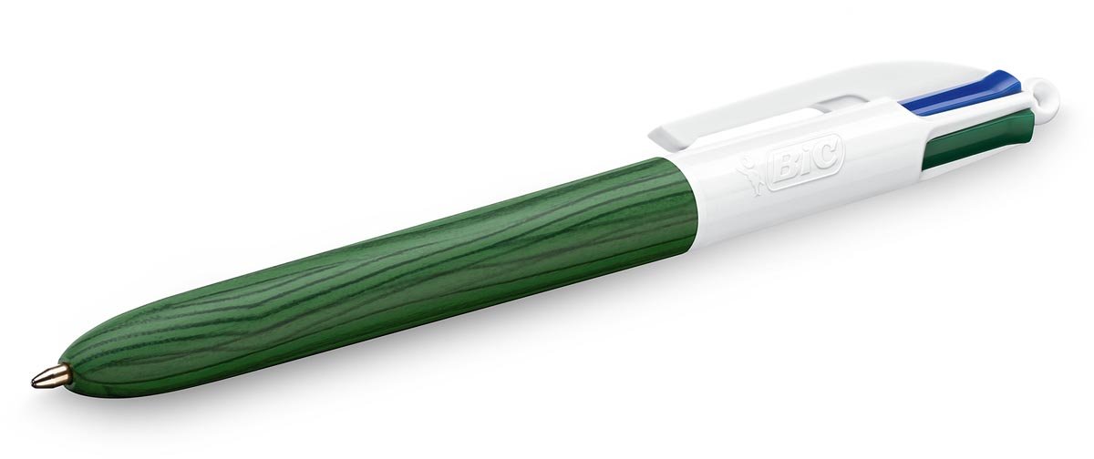 Bic 4 Kleuren Hout, balpen, medium, 4 klassieke inktkleuren, display van 30 stuks - OfficeTown