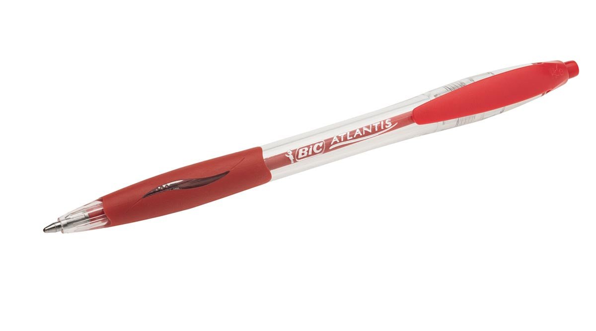Bic balpen Atlantis Classic rood met rubberen grip - OfficeTown