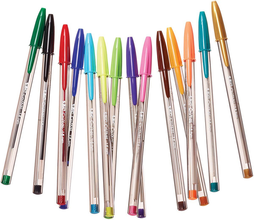 Bic balpen Cristal Multicolour, etui van 15 stuks in diverse kleuren - OfficeTown