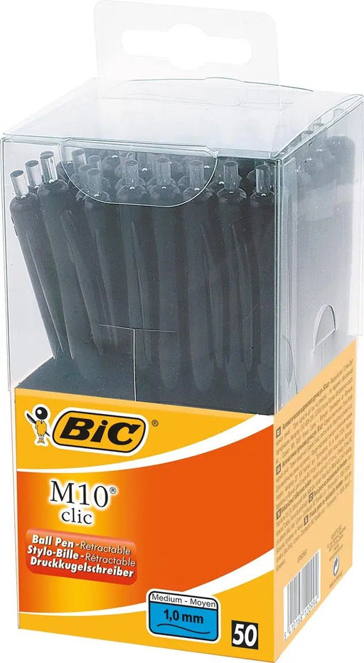 Bic balpen M10 Clic, 50 stuks in zwart met Medium Punt - OfficeTown