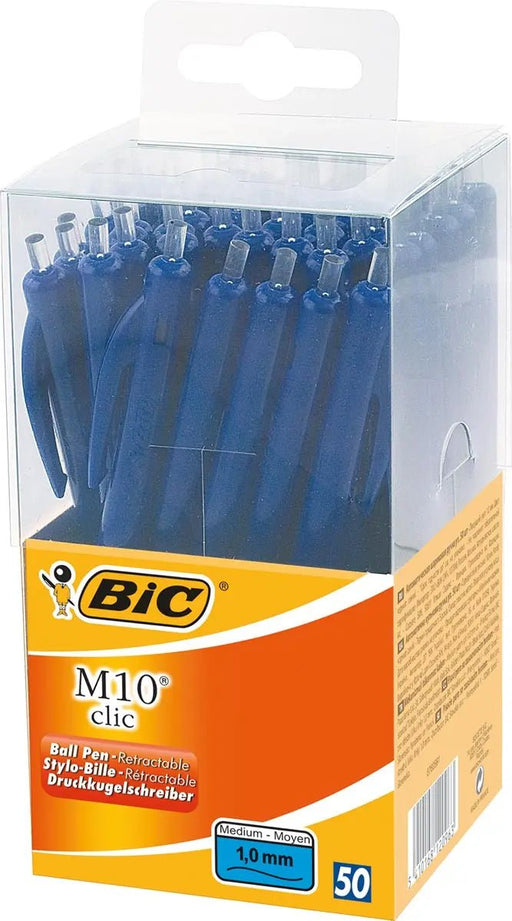 Bic balpen M10 Clic, doos van 50 stuks, blauw met medium punt - OfficeTown