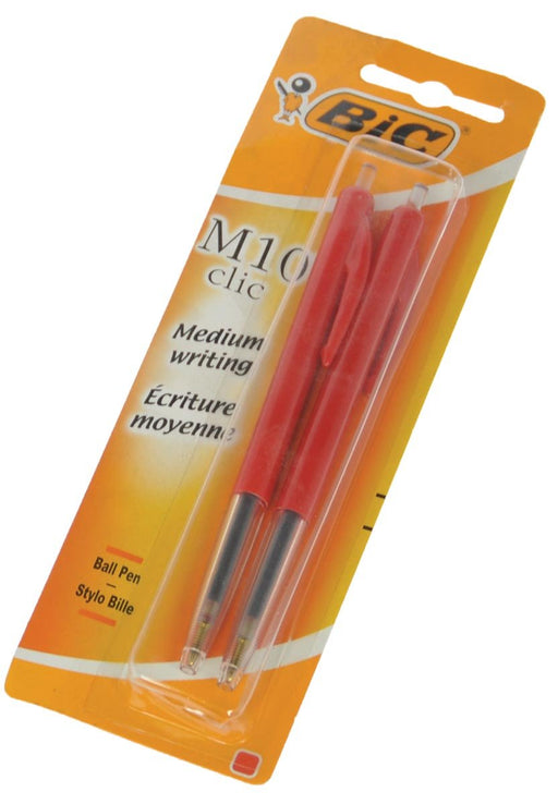Bic balpen M10 Clic op blister, medium punt, rood met zichtbaar inktniveau - OfficeTown