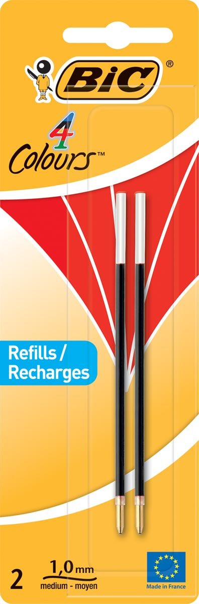 Bic balpen vulling 4 kleuren Medium, blister met 2 stuks, rood - OfficeTown