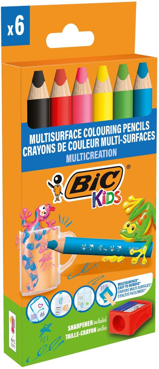Bic Kids kleurpotlood Multisurface, assorti, etui van 6 stuks + slijper - OfficeTown