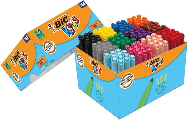 Bic Kids Viltstift Visacolor XL Ecolutions schoolbox 144 stiften met uitwasbare inkt - OfficeTown