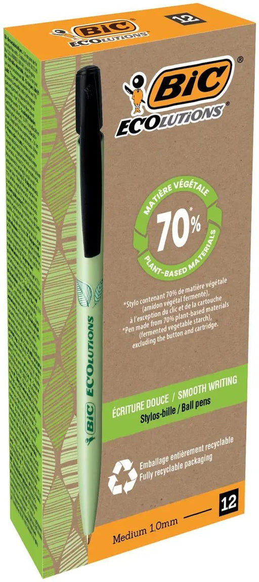 Bic Media Clic Bio - based Ecolutions balpen, zwart 12 stuks - OfficeTown