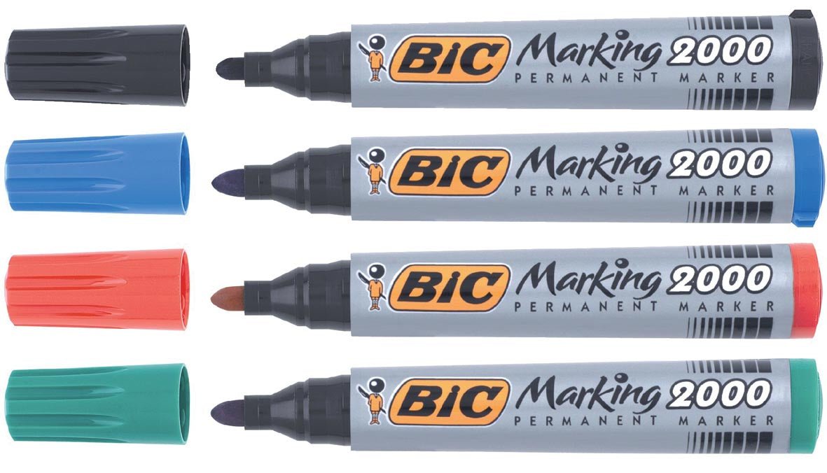 Bic permanente marker 2000 - 2300 blauw, 1,7 mm schrijfbreedte, ronde punt, 12 stuks - OfficeTown