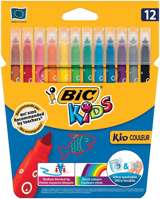 Bic viltstift Kid Couleur 12 stiften met geblokkeerde punt - OfficeTown