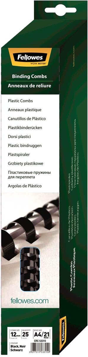 Bindruggen Fellowes, pak van 25 stuks, 12 mm, zwart - OfficeTown