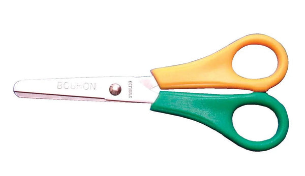Bouhon schaar Inox 14 cm, linkshandige, geel/groen, met afgeronde punt
