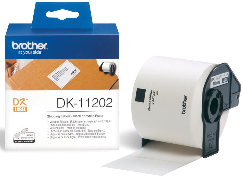 Brother labels voor QL, afmeting 62 x 100 mm, pak van 300 etiketten met voorgesneden zelfklevende zwart op wit verzendlabels - OfficeTown