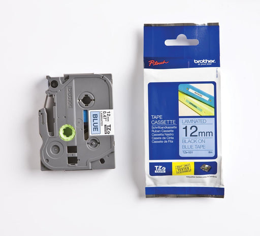 Brother TZe tape voor P - Touch 12 mm, zwart op blauw - OfficeTown