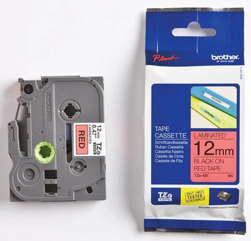 Brother TZe - tape voor P - Touch 12 mm, zwart op rood - OfficeTown
