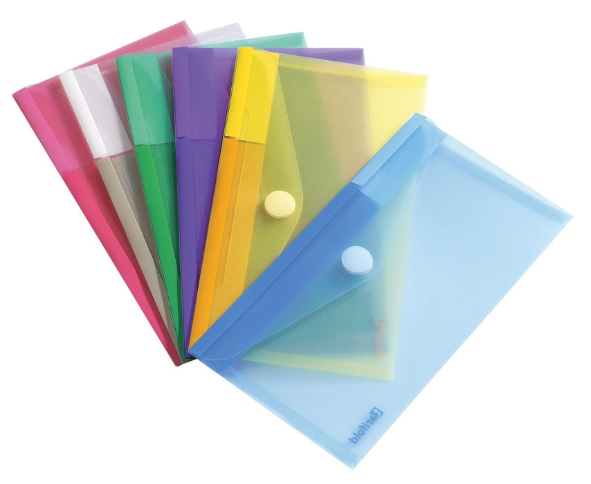 Documents Houders Assortiment in Transparant, Geel, Roze, Paars, Groen en Blauw, 25 x 13,5 cm, Pak van 6 stuks