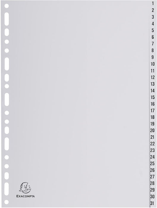 Tabbladen numeriek voor ft A4, 31 tabs, grijs, van soepel PP