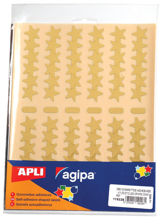 Agipa metalen stickers, blister met 288 stuks, goud en zilver, ster 20 mm
