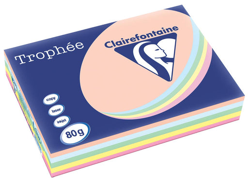 Clairefontaine Trophée Pastel, gekleurd papier, A3, 80 g, 5 x 100 vel, geassorteerde kleuren 5 stuks, OfficeTown