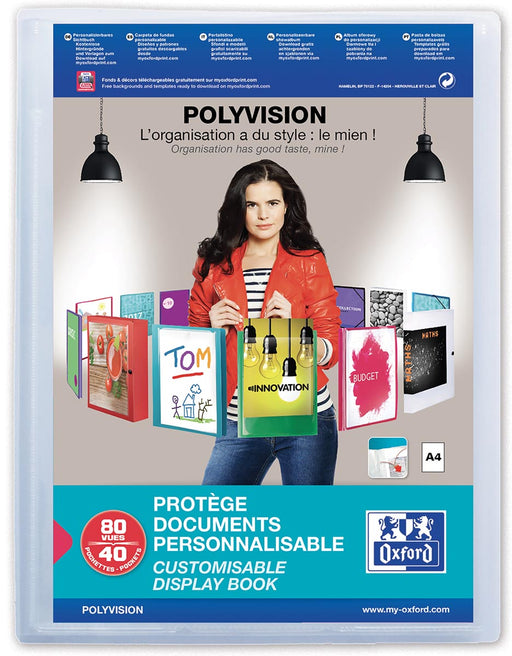 OXFORD Polyvision personaliseerbare presentatiealbum, formaat A4, uit PP, 40 tassen, transparant 12 stuks, OfficeTown